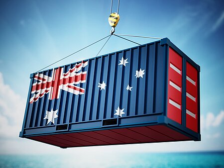 Angehobener Container mit Australien-Flaggenoptik
